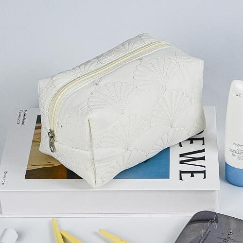 AMZMA Quilted Makeup Pouch,Cotton Puffy Makeup Bag, Coquette Cosmetic Bag for Women and Girls, Aesthetic Organizer Bag, Cute Flower Travel Toiletry Bag thumbnail 2