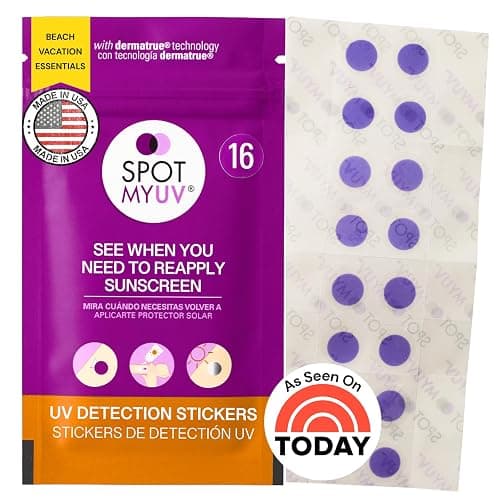 SpotMyUV UV Detection Stickers for Sunscreen with Patented Dermatrue SPF Sensing Technology, Know When to Reapply Sunscreen to Help Prevent Sunburn, 16 Count - Image 1