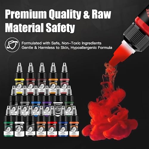 UINK 18 Colors Tattoo Ink Set - (0.65oz/20ml) Vibrant Body Art Pigment Kit | 18 Vibrant Colors, Smooth Ink Flow, Fast Coloring, Premium Formula, For Lining & Shading thumbnail 4