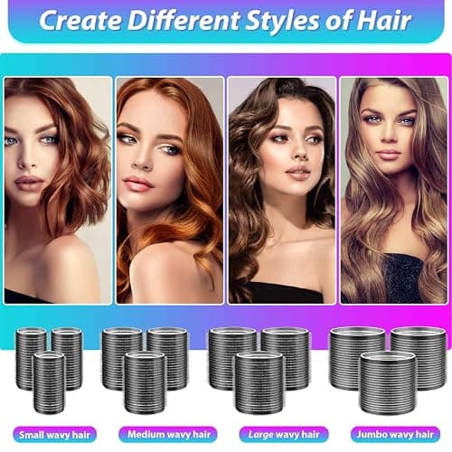 Hair Curlers Set with 24 Rollers (6 Jumbo, 6 Large, 6 Medium, 6 Small) and 24 Clips for All Hair Lengths (Black) thumbnail 3