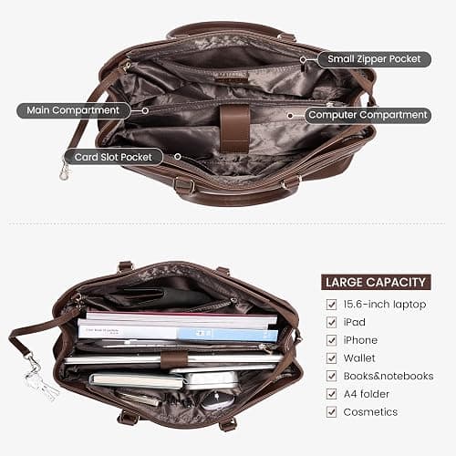 LOVEVOOK Laptop Bag for Women 15.6 Inch Tote Bags Waterproof Leather Briefcase Computer Women Business Office Work Bag,Dark Brown thumbnail 5