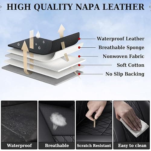 Coverado Tacoma Seat Covers, Car Seat Covers Front Seats, Leather Seat Covers for Cars Car Seat Protector Cushion Tacoma Accessories Custom Fit 2005-2023 Toyota Tacoma Double/Crew Cab(Black) thumbnail 4