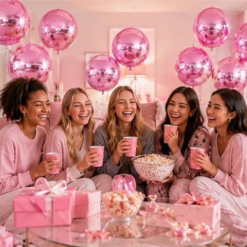14 Pcs Pink Round Foil Balloons Light Baby Pink Metallic 4D Balloons | Pink Mylar Balloon Chrome for Pink Cute Halloween Christmas Birthday Baby Shower Anniversary Grad New Year Party Decorations thumbnail 5