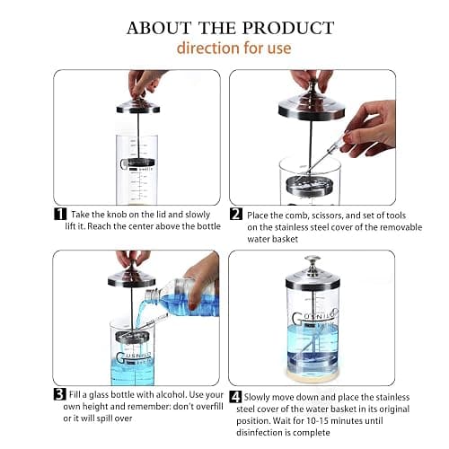 Gusnilo Barber Sanitizer Jar (30 Oz) with Stainless Steel Tray – Ideal for Spa, Salon & Nail Tools thumbnail 5
