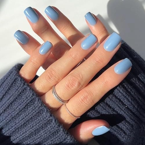 Glamnetic Press On Nails - Cashmere Blue | Opaque Soft Pale Sky Blue Short Squoval Fake Nails, Salon Quality | 15 Sizes - 30 Nail Kit - Image 1