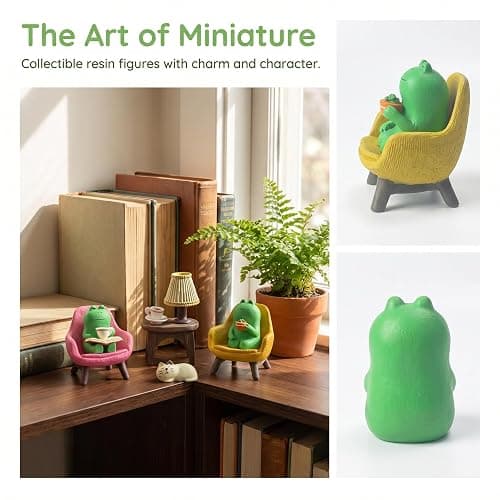 Miniature Frog Set with Sofa, cat, and Desk lamp - Cute Desk Accessories for Office Desk Decor and Home Display, Perfect as Desk Pets or Flower Frog thumbnail 5
