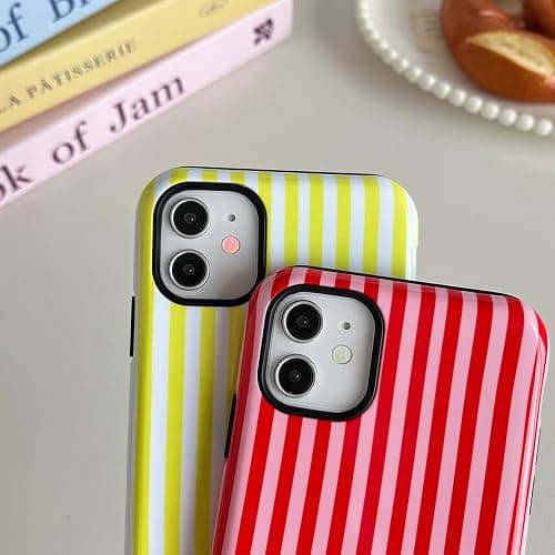 Longlayss Compatible with iPhone 12/12 Pro Case Cute Striped Phone Case | Cute Aesthetic Stripes Phone Cover for Women Girl Shockproof Slim TPU and Hard PC Protective Cover (Hot Pink) thumbnail 7