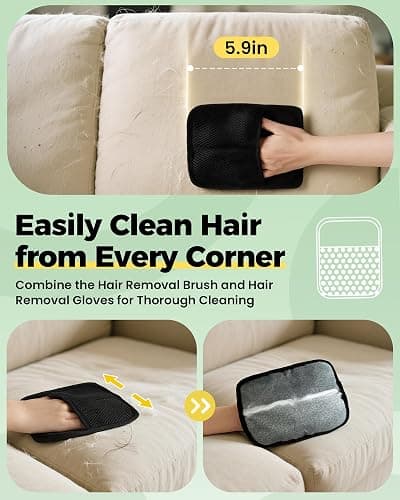 Carpet Rake for Pet Hair Removal Tool - 4 in 1 Pet Hair Remover Kit for Dog Cat Fur Remover, Contain 60" Adjustable Rubber Broom, Glove, Magic Brush and Scraper for Furniture,Short Pile Carpets, Mats thumbnail 6