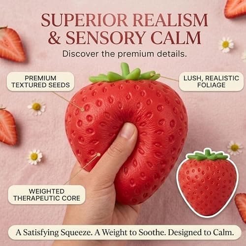 Giant Strawberry Squishy, Squishy Strawberry, Realistic Strawberry Model Party Favor Slow Rise Pressure Release, Realistic Glossy Dragon Desk Decor, Soft Squeeze Relief (One 5 Inch) thumbnail 2