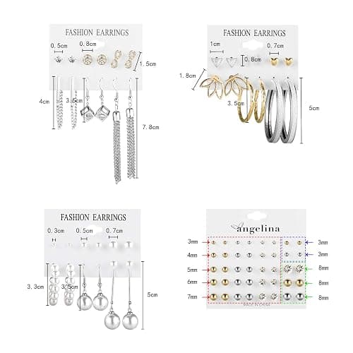 Earrings for Women, Funtopia 68 Pairs Drop Dangle Earrings, Fashion Statement Stud Earrings Pearl Earrings Set for Party Jewelry(Gold and Silver) thumbnail 9