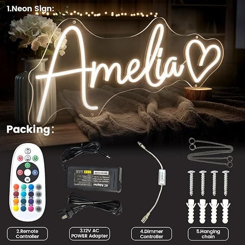 Sparklove Custom Neon Signs for Wall Decor,Girls Gifts for Room Decor,Christmas Gift for Girls and Boy Kids.Customized LED Neon Lights for Bedroom Wedding Birthday Party Bar Business Shop Decoration. thumbnail 7