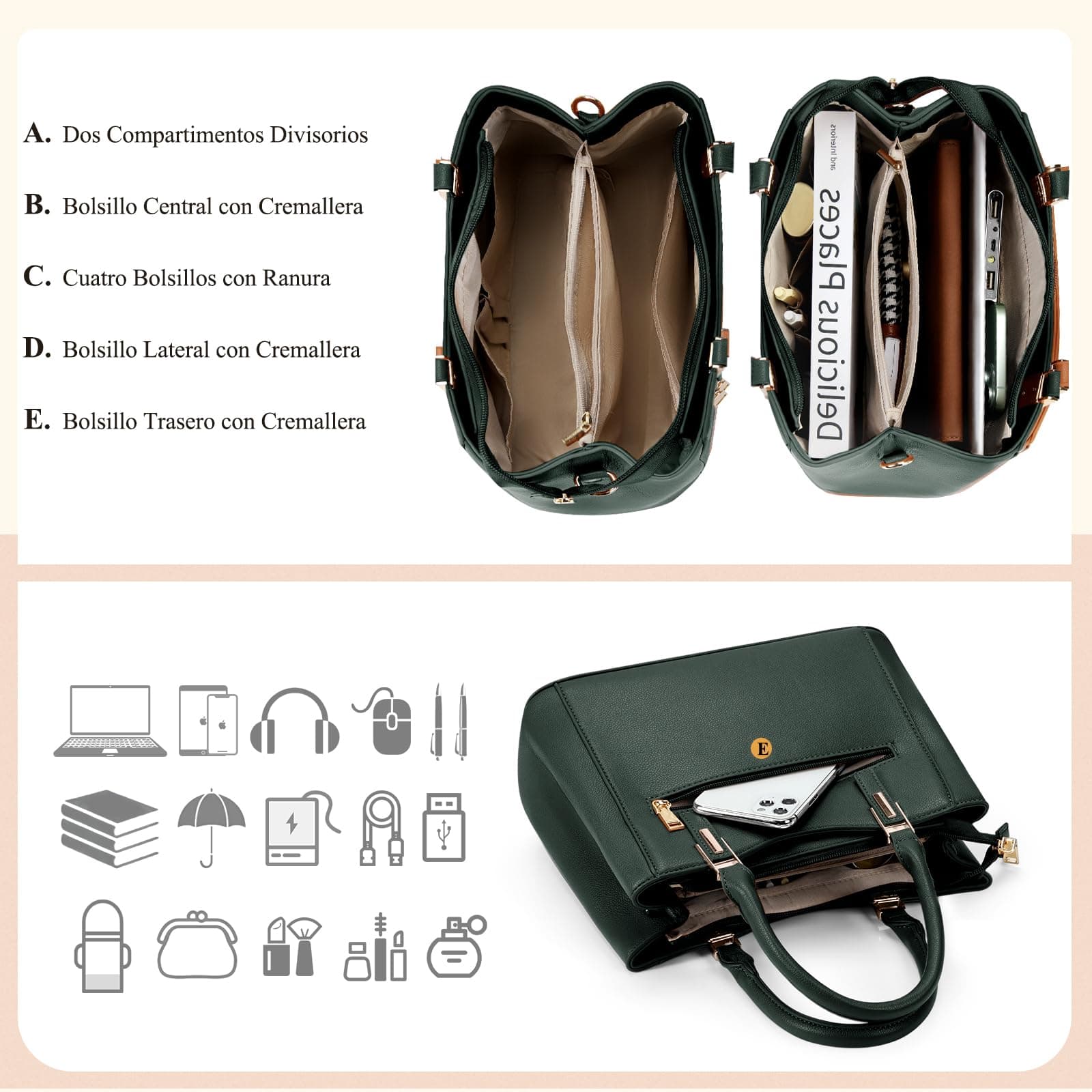 NUBILY Bolsas de Mujer, PU Monederos de cuero para Mujeres Impermeable Crossbody Mujeres Bolsos Antirrobo Tote Monedero Señoras thumbnail 3
