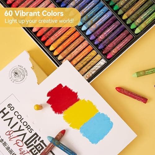 Paul Rubens Oil Pastel Set, Artist Oil Pastels, Oil Art Kit, Includes 60 Brightly Colored HAIYA Soft Oil Pastels + 1 Palette Knife+ 1 Roll of Masking Tape+ 1 Acrylic Marker + 10 Oil Pastel Paper thumbnail 2