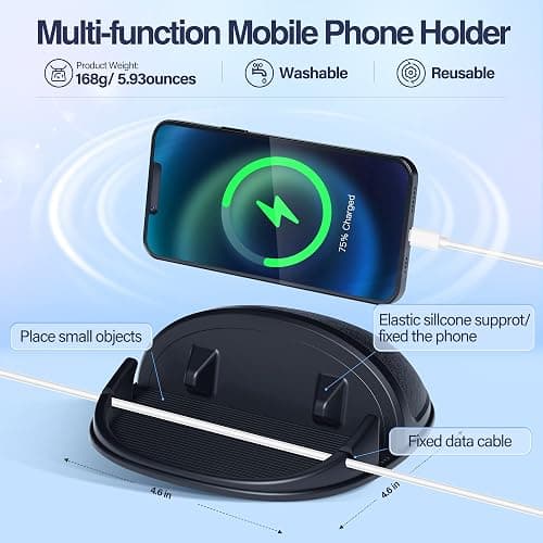 Loncaster Car Phone Holder, Car Phone Mount Silicone Car Pad Mat for Various Dashboards, Slip Free Desk Phone Stand Compatible with iPhone, Samsung, Android Smartphones, GPS Devices and More, Black thumbnail 5