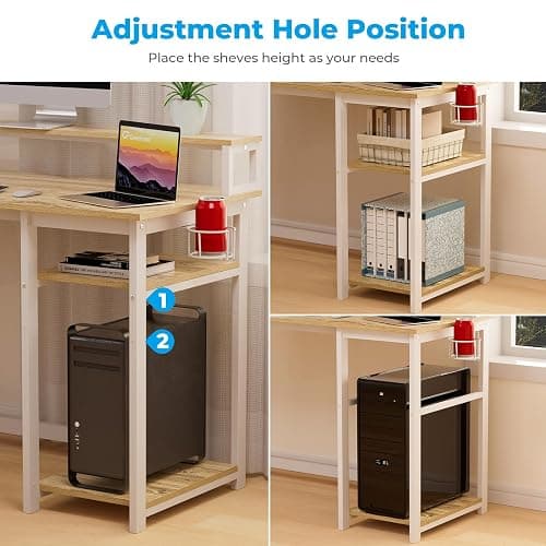 GreenForest Computer Desk with Full Monitor Stand,100 cm Home Office Desk with Reversible Storage Shelves,Small Study Desk with Headphone Hook and Cup Holder,Oak thumbnail 5