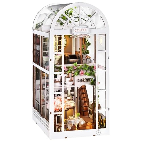 ETKVR Book Nook Kit,Kit Miniature à Monter, Puzzle 3D en Bois Style Maison de Poupée, Allée Miniature à Insérer dans Une Bibliothèque,Décoration pour Adultes et Ados - Café - Image 1