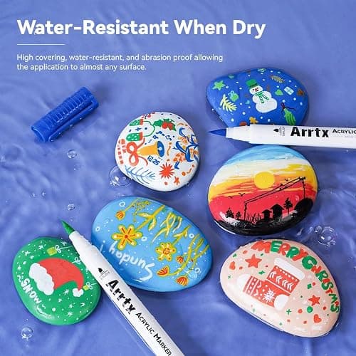 Arrtx 30 Colors Acrylic Paint Pens for Rock Painting, Extra Brush Tip, Water Based Paint Markers for Stone, Glass, Easter Egg, Wood and Fabric Painting-No Toxic,No Odor 30B thumbnail 6