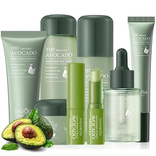 7pcs Avocado Skincare Kit, Skin Care Gift Set with Facial Cleanser, Toner, Lotion, Face Serum, Face Cream, Eye Cream, Lip Balm For Hydrating Skin Anti-Aging Skin For Women Teen Girls (7 Count) - Image 1