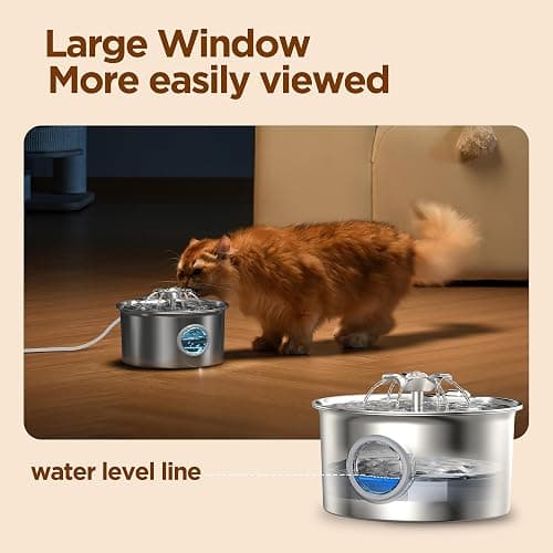 Stainless Steel Cat Water Fountain: 88oz/2.6L Ultra Quiet Pet Fountain with Flower Kitty Spout & LED Blue Light Water Dispenser with Water Level Window for Cats/Dogs Indoor (Silver) - IHOUONE thumbnail 6