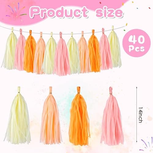 BestoFun Peach Pink & Orange Tassel Garland Banner – 40 PCS Paper Tassels for Birthday, Wedding, Baby Shower, Bridal Shower, and Party Decorations thumbnail 3