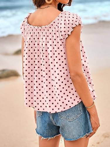 Tankaneo Women Summer Tie Front Tank Tops Cap Sleeve Pleated Babydoll Tops Casual Loose Fit Going Out Flowy Shirt thumbnail 4