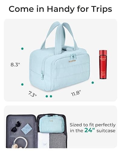 BAGSMART Travel Toiletry Bag, Crush Toiletry Bag for Women, Wide-open Puffy Toiletry Bags for Traveling, Large Travel Cosmetic Makeup Bag Organizer for Accessories,Toiletrie, Blue thumbnail 6
