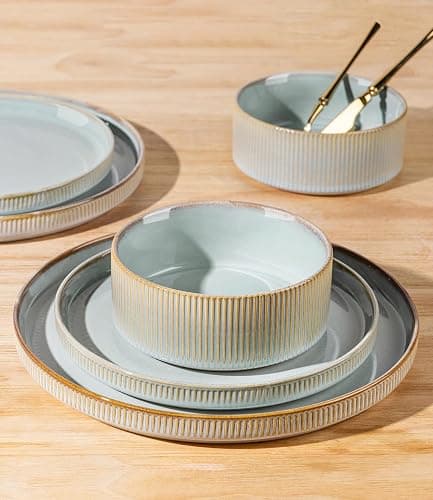 TheTerra Ceramic Dinnerware Sets for 4, 12 Pieces Porcelain Lightweight Speckled Plates and Bowls Sets, Scratch Resistant Dish Set, Oven & Microwave & Dishwasher Safe, Illusion Blue thumbnail 5