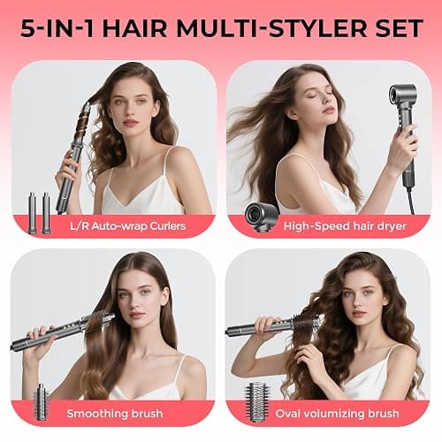 5 in 1 Hair Styler&Hair Dryer Brush,High-Speed Frizz-Free Blow Dryer,Ionic Fast Drying Hot Air Brush Air Styler Wrap, Auto Wrap Curler, Multi Styler Tools-Curl,Volumize, Straighten,Ideal Gift thumbnail 2