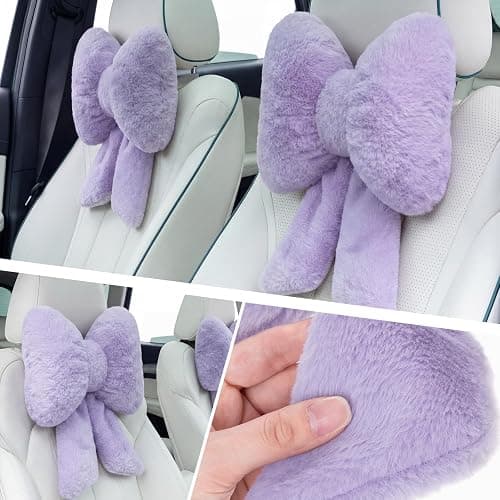 Macarrie 2 Pcs Purple Car Neck Pillow Bow, Plush Solid | Butterfly Bow Car Headrest Pillow, Comfortable Seat Neck Support, Cute Head Rest Accessories, for Women Driver Interior Decor thumbnail 5