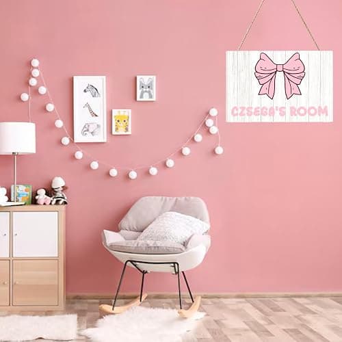 CZSEGA Personalized Pink Bow Name Signs For Room Customized Wooden Door Sign Bedroom Hanging Sign Wall Decor thumbnail 2