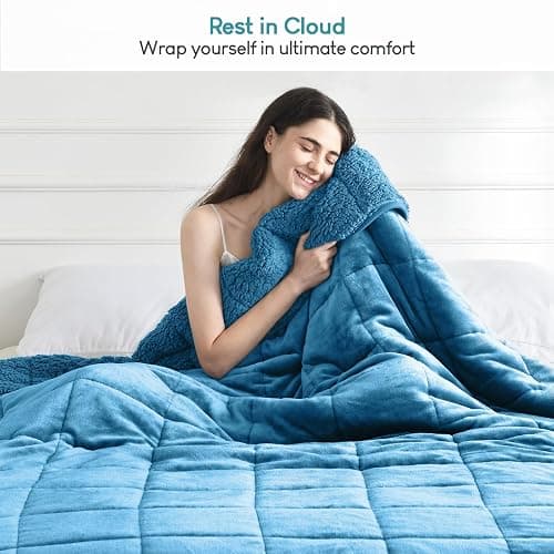 Cottonblue Weighted Blanket 15lbs for Queen Bed, Sherpa Flannel Weighted Blankets for Adults, Fuzzy Soft Sherpa Flannel Weighted Throw Blanket 60 x 80 in, Cozy Plush Blanket for Sofa Bed,Slate Blue thumbnail 6