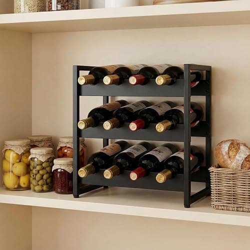 AVLA 12 Bottles Wine Rack Countertop, Freestanding 3-Tier Wine Holder, Liquor Display Storage Organizer Stand, Free Standing Floor Wine Cabinet Shelf for Kitchen Wine Cellar Tabletop Bar Dining Room thumbnail 9