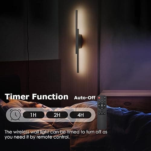 Aipsun Black Wall Sconces Set of Two Battery Operated Wall Sconces 3000K-6000K Dimmable LED Wireless Wall Lights for Living Room,Bedroom,10,000mAh,23.6Inch (2 Pack) thumbnail 5