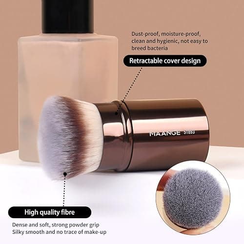 MAANGE 20 PCS Foundation Makeup Brush Set, Double-ended Kabuki Brush Contour Brush for Liquid Powder Concealer Cream Cosmetics Blending Blush Buffing Face Makeup Tools (Coffee) - Coffee thumbnail 9