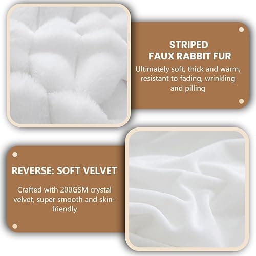 MEGO Fluffy Faux Rabbit Fur Body Pillow Cover, Soft Plush Fuzzy Wide Striped 20x54 Zippered Body Pillowcase, Decorative Shaggy Furry Bedroom Long Pillow Cover for Pregnant Women Side Sleeper, White thumbnail 6