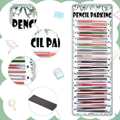 Sabary Pencil Parking Pocket Chart Pencil Dispenser Organizer Holder Nylon Fabric with Grommets and Magnetic Strip for Kids Teachers Classroom School Storage Supplies(Fresh) thumbnail 4