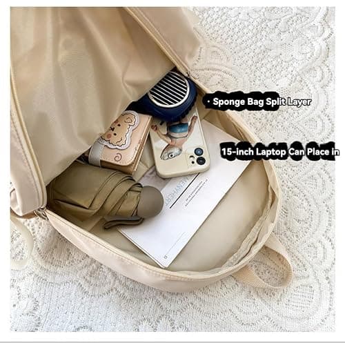 semmoi Backpack with Attached Bow-Knots - Ideal for Day-to-Day Use, Kawaii Backpack, Y2k, Aesthetic Cute Backpack (Off white) thumbnail 4