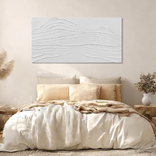GAIDUOMAI White Canvas Wall Art Abstract Textured Painting Line Pictures Wall Decor Hand Painted Modern Wall Art for Living Room Dining Room Kitechen 24x48 Inch thumbnail 2