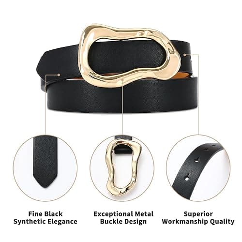 RISANTRY Black Belt for Women Stylish Gold Buckle Fashion Leather Waist Belt Perfect for Jeans and Dresses thumbnail 4