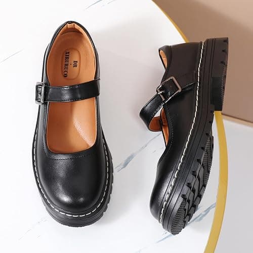 Mary Jane Shoes Women Platform Non-Slip Classics Round Toe Ankle Strap Comfort Casual Oxford Dress Work Mary Jane Flat Shoes thumbnail 3