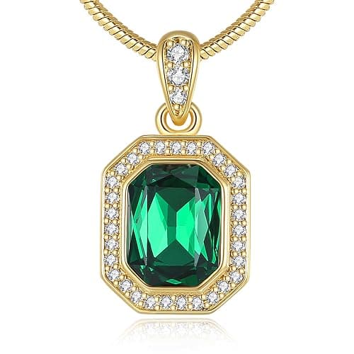 Christmas Gifts for Women 14K Plated Gold Necklace for Women Square Crystal Necklace with Snake Chain Gold Jewelry for Womens Birthday Gifts for Wife Birthstone Necklaces for Wife Jewelry for Girlfriend Gift for Anniversary Wedding Valentines Mother's Day - Image 1