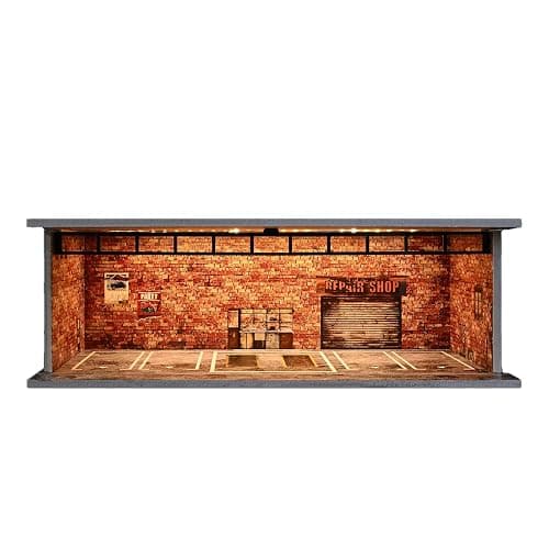 Display Case for Hot Wheels,Diorama 1/64 Scale Car Garage Model with LED Lights and Acrylic Cover, Stackable Car Parking Lot Model,Diecast Car Display Case (Vintage Garage) thumbnail 4