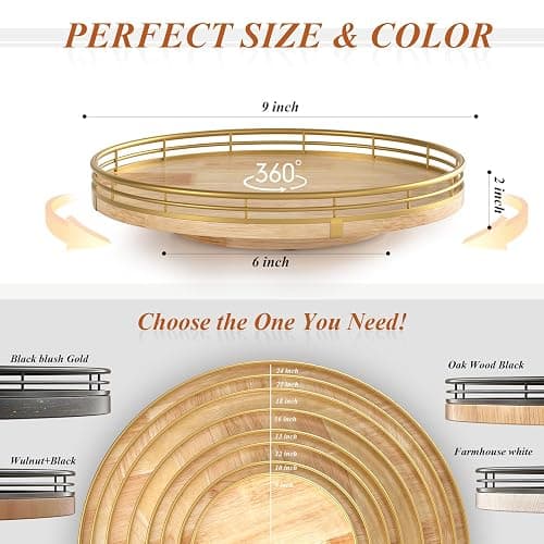 Farmhouse Oak 9" Lazy Susan Turntable Organizer for Cabinet, Round Wooden Lazy Susan Organization and Storage for Dining Table, Pantry, Kitchen, Countertop, Cupboard,Home Decor thumbnail 3