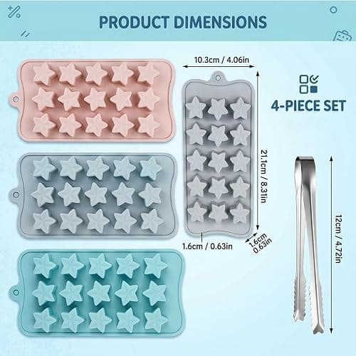 3PCS Star Ice Cube Trays, Mini Star Ice Cube Trays, Unique Moulds with a Tweezer, for Home Cooks and Beverage Decorators, in Pink, Grey and Blue thumbnail 3