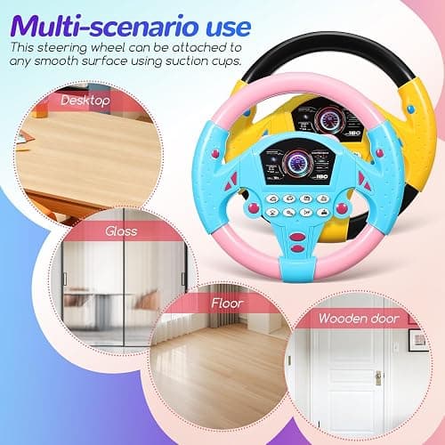 TOYANDONA Kids Steering Wheel Toy - 2PCS Simulated Driving Racing Car Game Toy, Driving Controller Early Education Pretend Driving Steering Wheel with Light Music for Boys Girls 4 5 6 Years Old thumbnail 6