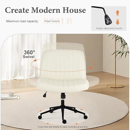 Sweetcrispy Criss Cross Chair Legged with Wheels, Armless Office Swivel Desk Chair with Wheels, Vanity Height thumbnail 5