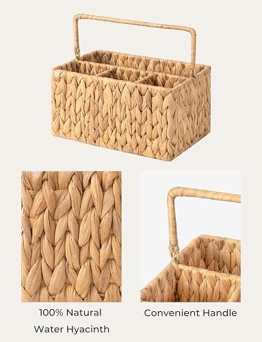 StorageWorks Hand-Woven Wicker Silverware Organizer - Water Hyacinth Cutlery Holder for Countertop with Handle (1-Pack) thumbnail 4