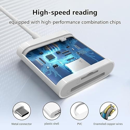 SD Card Reader for iPhone17/16/15,Support SD, Micro SD | USB C Memory Card Reader,Digital Camera Adapter to MacBook/USB-C Laptop thumbnail 3
