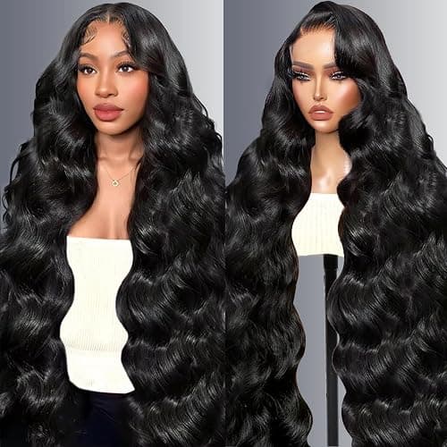 RISBERT 30 Inch 13x6 Lace Front Wigs Human Hair 200 Density Body Wave HD Lace Frontal Wigs Human Hair Pre Plucked with Baby hair Natural Color Glueless Wigs for Women - Image 1