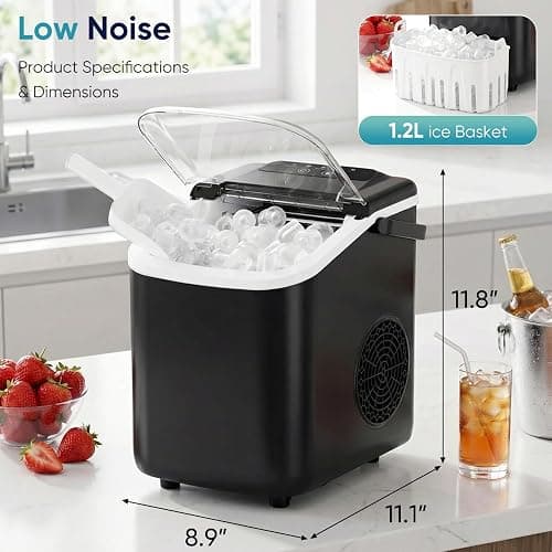 DUMOS Ice Maker, Nugget Ice Machine Countertop with Basket, Scoop and Portable Handle, 26lbs Daily, 9 Bullet Cubes in 6~8 Mins, Self-Cleaning for Kitchen, Office, Outdoos, RV Camping thumbnail 2